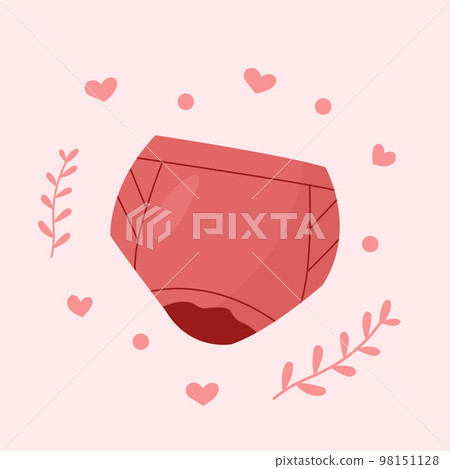 Zero waste bloody menstrual panties in pink color isolated illustration. Zero waste bloody menstrual panties in pink color isolated illustration. 98151128
