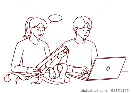 Couple pay bills online on computer Couple pay bills online on computer 98151335