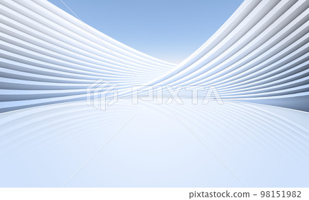 白色現代線條建築與倒影路面,有藍色天空背景. 98151982