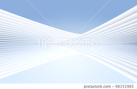 白色現代線條建築與倒影路面,有藍色天空背景. 98151985