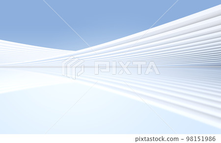 白色現代線條建築與倒影路面,有藍色天空背景. 98151986