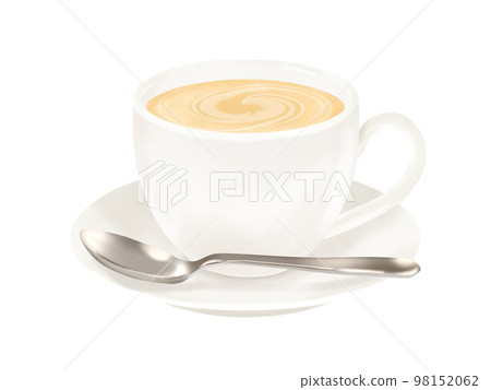 Hot cafe au lait (coffee cup, saucer, spoon) 98152062