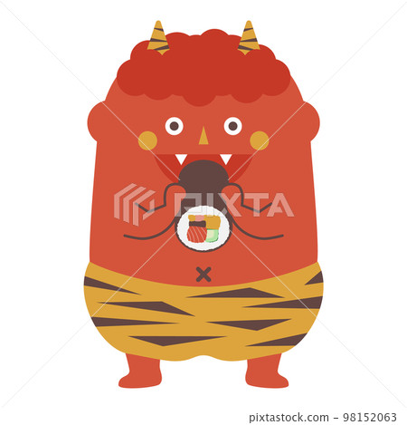 Illustration of a red ogre biting into a futomaki 98152063