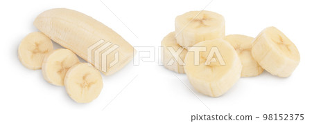 peeled banana isolated on white background with full depth of field. Top view. Flat lay. 98152375