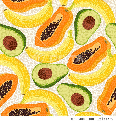 Pattern with tropical fruits in mosaic style Pattern with tropical fruits in mosaic style 98153380