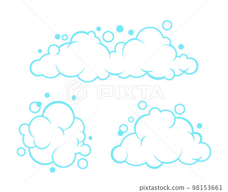 Soap foam set with bubbles. Carton light blue suds of bath water, shampoo, shaving, mousse. Vector outline illustration isolated on white background. 98153661