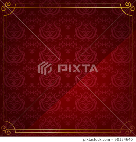 優雅的框架與錦緞圖案背景方形紅色和金色 98154640