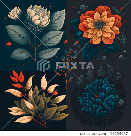 Retro flower illustration and collage "AI-generated image" 98154687