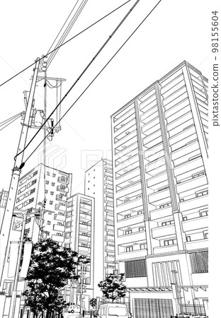 Manga-style pen drawing illustration Residential townscape 98155604