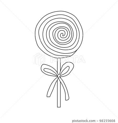 Swirl lollipop with ribbon, design element for Valentines day, flat vector outline for kids coloring book 98155608