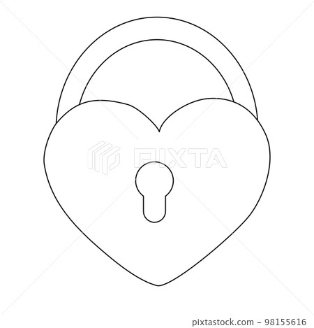 Locked heart shaped lock, design element for Valentines Day, flat vector outline for coloring book Locked heart shaped lock, design element for Valentines Day, flat vector outline for coloring book 98155616