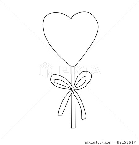 Heart shaped lollipop with ribbon, design element for Valentines day, vector outline Heart shaped lollipop with ribbon, design element for Valentines day, vector outline 98155617