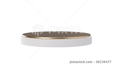 White and golden podium isolated on white background. Elegant stage for product, cosmetic presentation. Luxury mock up. Pedestal or platform for beauty products. Empty scene. 3D rendering. 98156477