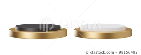 Black, white and golden podiums isolated on white background. Elegant podium for product, cosmetic presentation. Luxury mock up. Pedestal or platform for beauty products. Empty scene. 3D rendering. Black, white and golden podiums isolated on white background. Elegant podium for product, cosmetic presentation. Luxury mock up. Pedestal or platform for beauty products. Empty scene. 3D rendering. 98156492