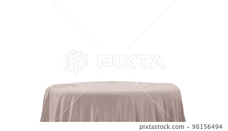 Podium with beige textile isolated on white background. Elegant stage for product, cosmetic presentation. Luxury mock up. Pedestal or platform for beauty products. Empty scene. 3D rendering. Podium with beige textile isolated on white background. Elegant stage for product, cosmetic presentation. Luxury mock up. Pedestal or platform for beauty products. Empty scene. 3D rendering. 98156494