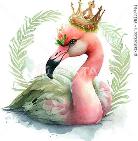 Cute Watercolor Pink Flamingo Princess 98157461