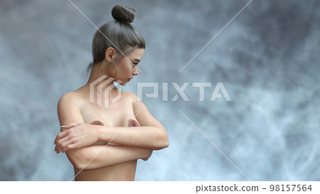Attractive young slim woman topless 3D portrait Attractive young slim woman topless 3D portrait 98157564