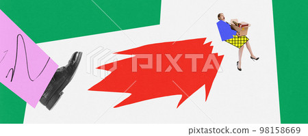 Conceptual contemporary surreal art collage. Vivid colors. Business, success, personal growth and achievement concept. Banner with copy space 98158669