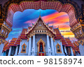 The Marble Temple, Wat Benchamabopitr Dusitvanaram at sunrise in Bangkok, Thailand. 98158974