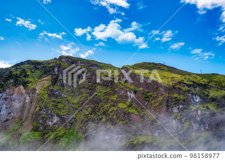 Mountain with fog on blue sky with cloud in the morning. 98158977