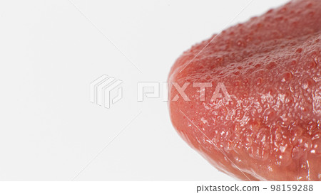 Macro photo of healthy human language. Tongue papillae taste buds and taste. A banner on a white background with space for text. Close up. Macro photo of healthy human language. Tongue papillae taste buds and taste. A banner on a white background with space for text. Close up. 98159288
