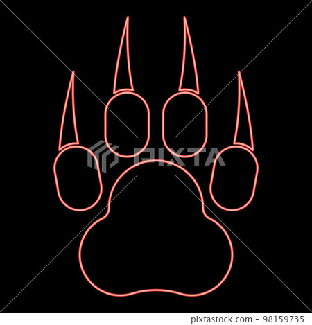 Neon print paw wild animal with claw track footprint predatory pawprint red color vector illustration image flat style 98159735