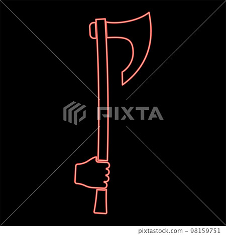 Neon war axe in hand use arm poleaxe red color vector illustration image flat style 98159751