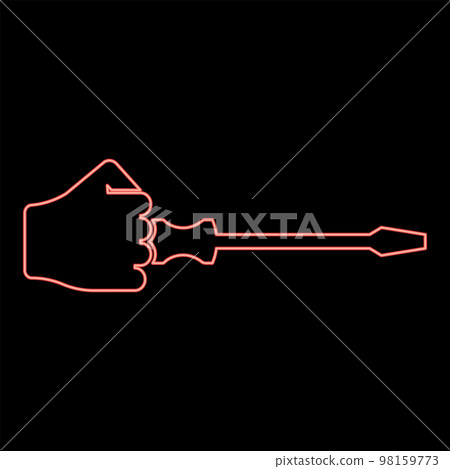 Neon screw driver in hand tool in use Arm with screwdriver for unscrewing red color vector illustration image flat style Neon screw driver in hand tool in use Arm with screwdriver for unscrewing red color vector illustration image flat style 98159773