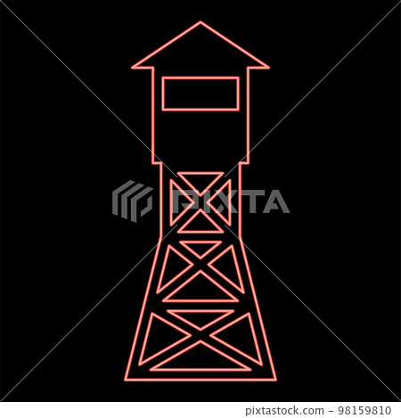 Neon watching tower Overview forest ranger fire site red color vector illustration image flat style 98159810