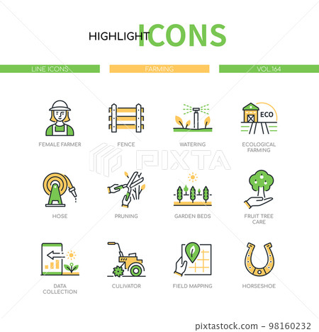 Farm and gardening - line design style icons set Farm and gardening - line design style icons set 98160232