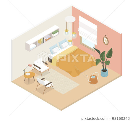 Bedroom design - modern vector colorful isometric illustration 98160243