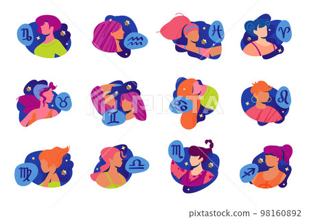 Modern Zodiac Signs With Women Silhouettes 98160892