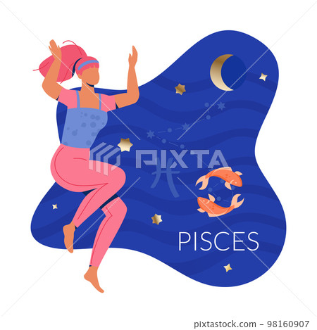 Pisces Woman Zodiac Illustration Pisces Woman Zodiac Illustration 98160907