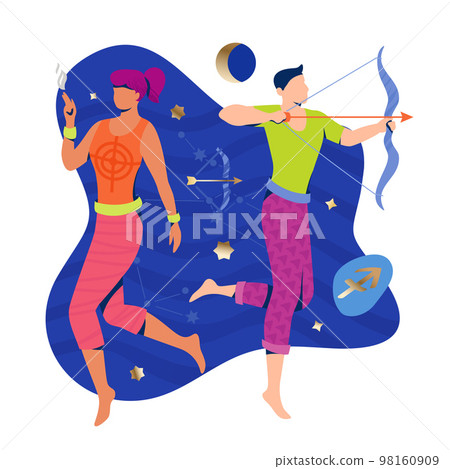 Sagittarius Couple Zodiac Illustration Sagittarius Couple Zodiac Illustration 98160909