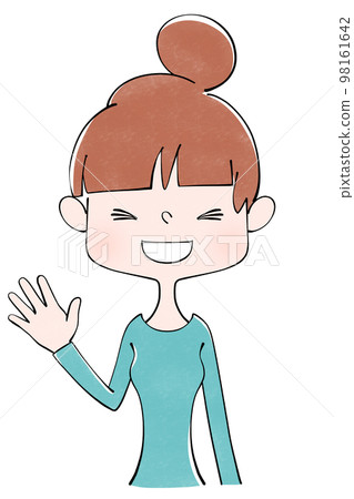 Illustration of a woman waving happily 98161642