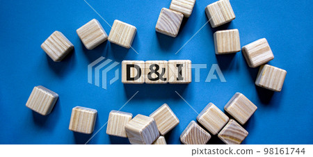 D and I, Diversity and inclusion symbol. Concept words D and I, diversity and inclusion on wooden cubes on beautiful blue background. Business, D and I, diversity and inclusion concept. 98161744