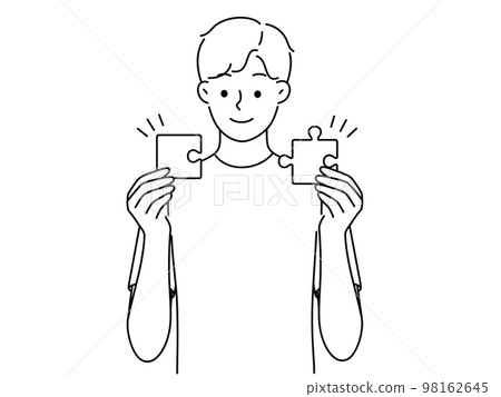 Smiling man connect jigsaw puzzles  98162645