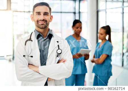 Doctor, leadership or healthcare employee with smile in hospital for vision, motivation or mission portrait. Health care, medicine or insurance nurse for, health, wellness or medical help in clinic Doctor, leadership or healthcare employee with smile in hospital for vision, motivation or mission portrait. Health care, medicine or insurance nurse for, health, wellness or medical help in clinic 98162714