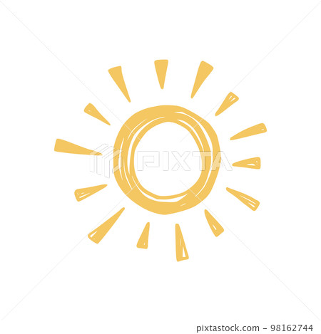 Doodle sun sketch illustration. Hand drawn cute orange sunshine. Scribble doodle children drawn style. Vector 98162744