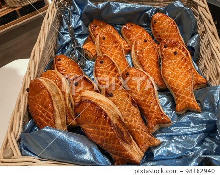 The fishes from puff pastry in the store on April Fool's Day The fishes from puff pastry in the store on April Fool's Day 98162940