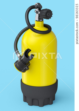 Yellow diving tank full oxygen for snorkeling isolated on blue background Yellow diving tank full oxygen for snorkeling isolated on blue background 98163315
