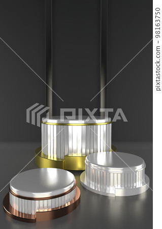 Abstract geometric podium background. Minimalist primitive shapes. Modern mockup. Blank template. Empty showcase. 3d render of shop display 98163750