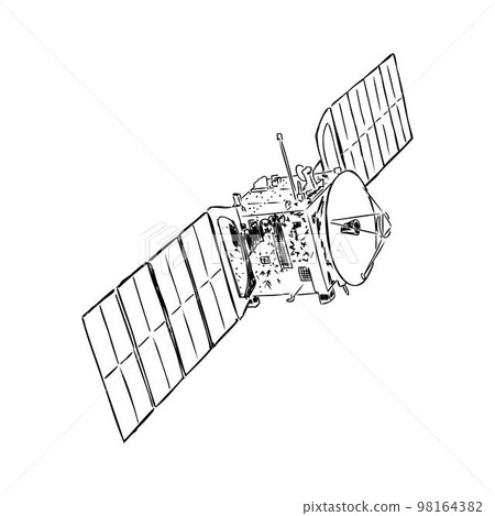 Satellite with dish antenna. Doodle style space satellite vector Satellite with dish antenna. Doodle style space satellite vector 98164382