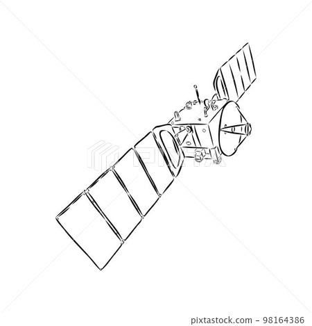 Satellite with dish antenna. Doodle style space satellite vector Satellite with dish antenna. Doodle style space satellite vector 98164386