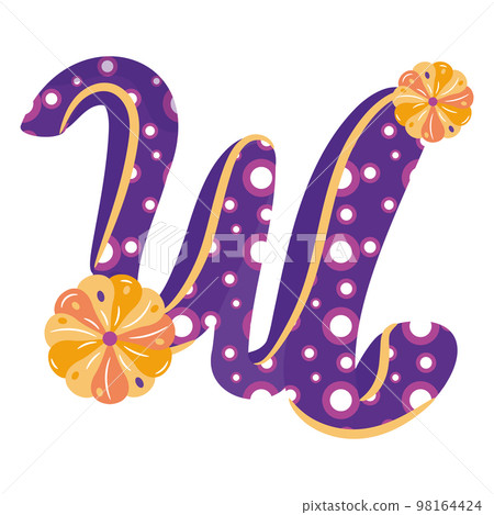 Isolated colored letter W with floral ornaments Typography fonts Vector 98164424