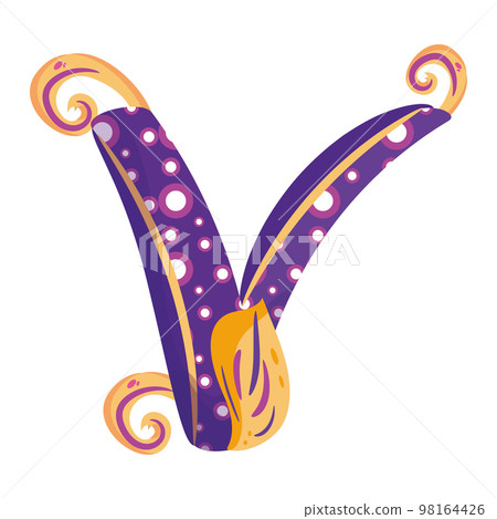 Isolated colored letter V with floral ornaments Typography fonts Vector 98164426