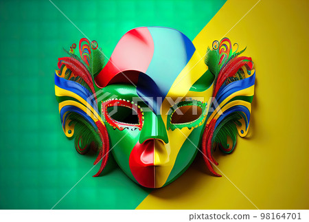 bright carnival mask in the colors of the brazilian flag, the concept of the festival and bright carnival mask in the colors of the brazilian flag, the concept of the festival and 98164701