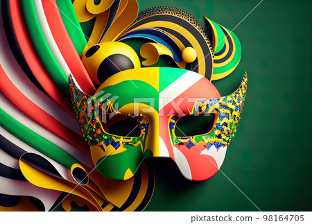 bright carnival mask in the colors of the brazilian flag, the concept of the festival and bright carnival mask in the colors of the brazilian flag, the concept of the festival and 98164705