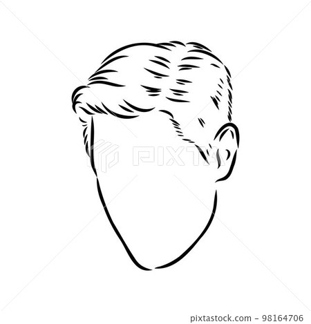 Continuous one line drawing of adult man portrait with beard and mustache. Fashionable men's style vector illustration. Sad guy in profile hand drawn contour sketch clip art. Continuous one line drawing of adult man portrait with beard and mustache. Fashionable men's style vector illustration. Sad guy in profile hand drawn contour sketch clip art. 98164706