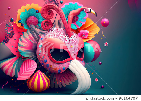 bright carnival mask, accessory for the festival on a colorful juicy background bright carnival mask, accessory for the festival on a colorful juicy background 98164707
